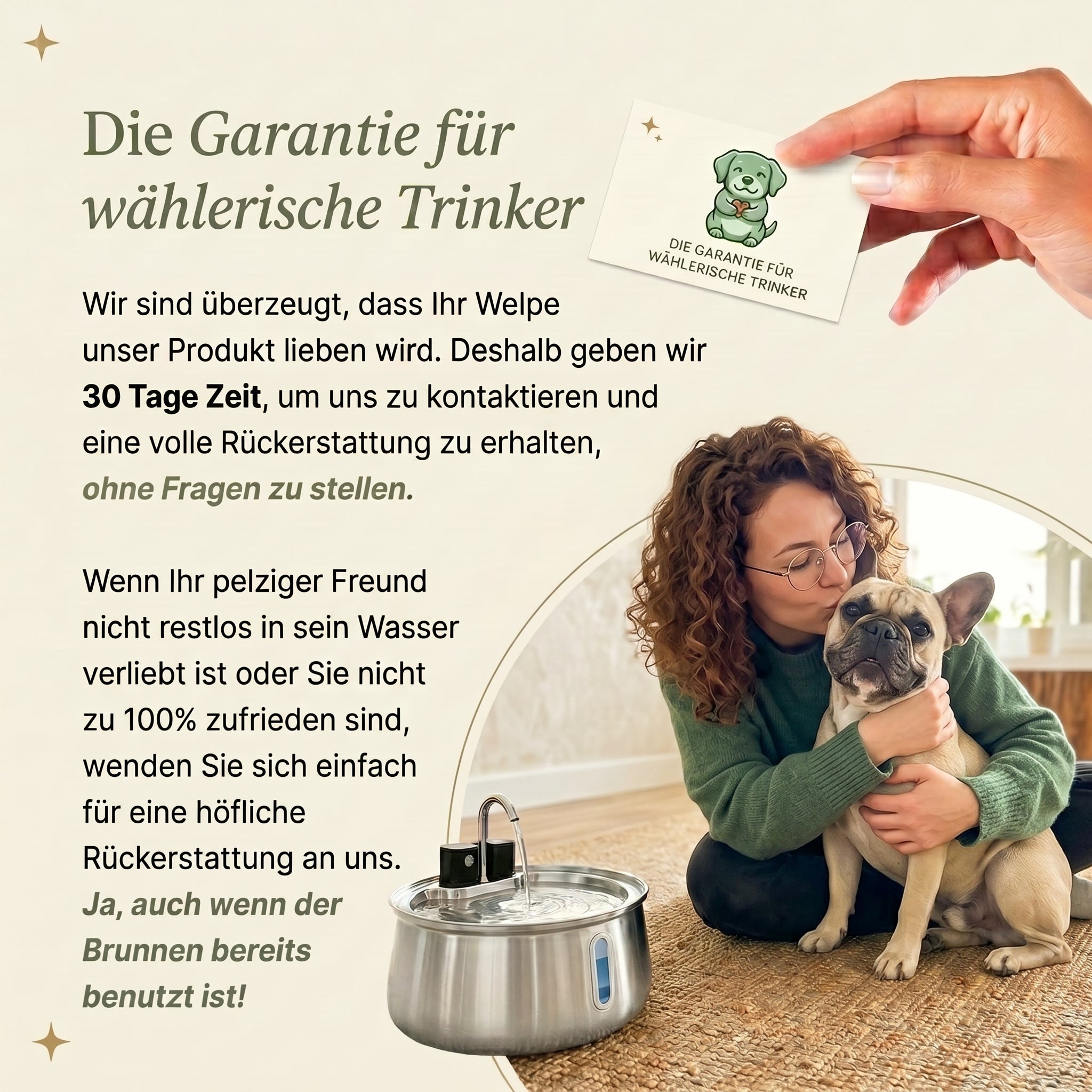 Sanftquelle – Trinkbrunnen für Hunde aus Edelstahl, kabellos