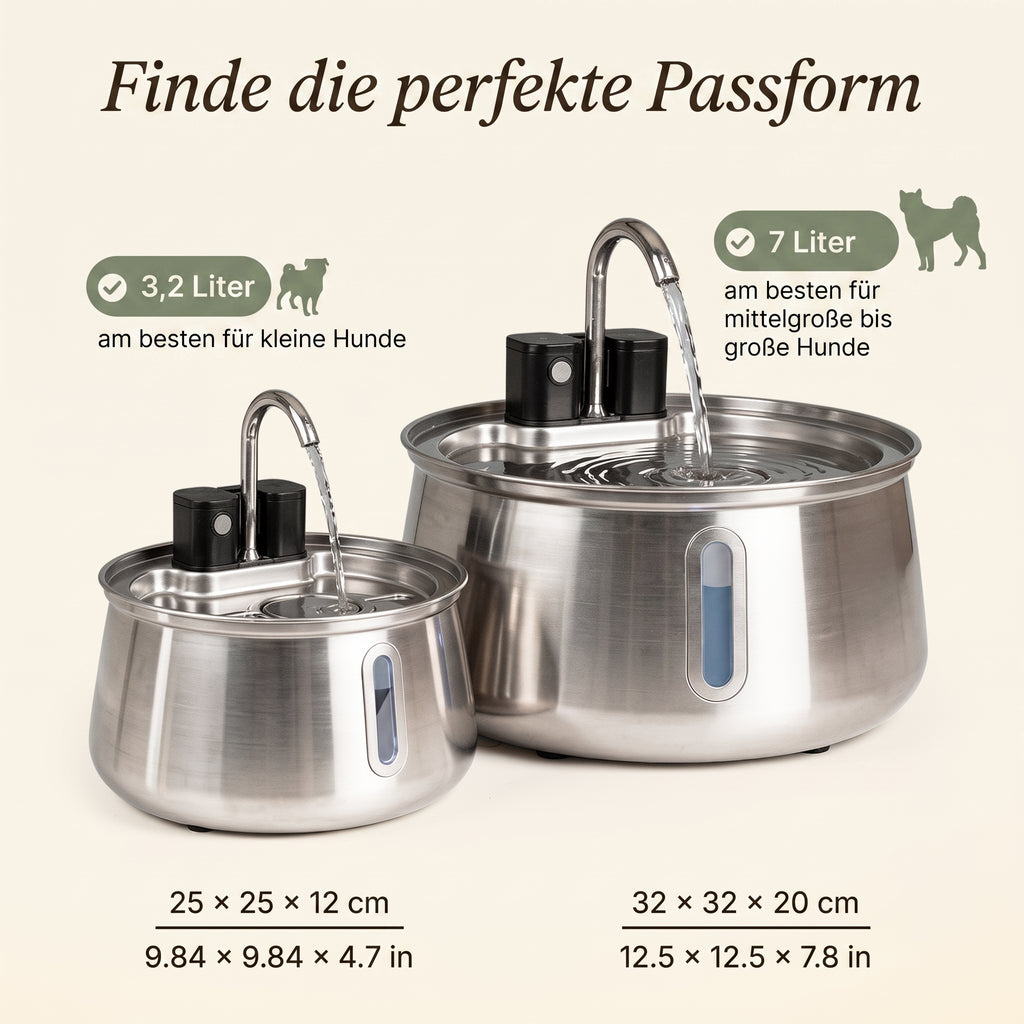 Sanftquelle – Trinkbrunnen für Hunde aus Edelstahl, kabellos