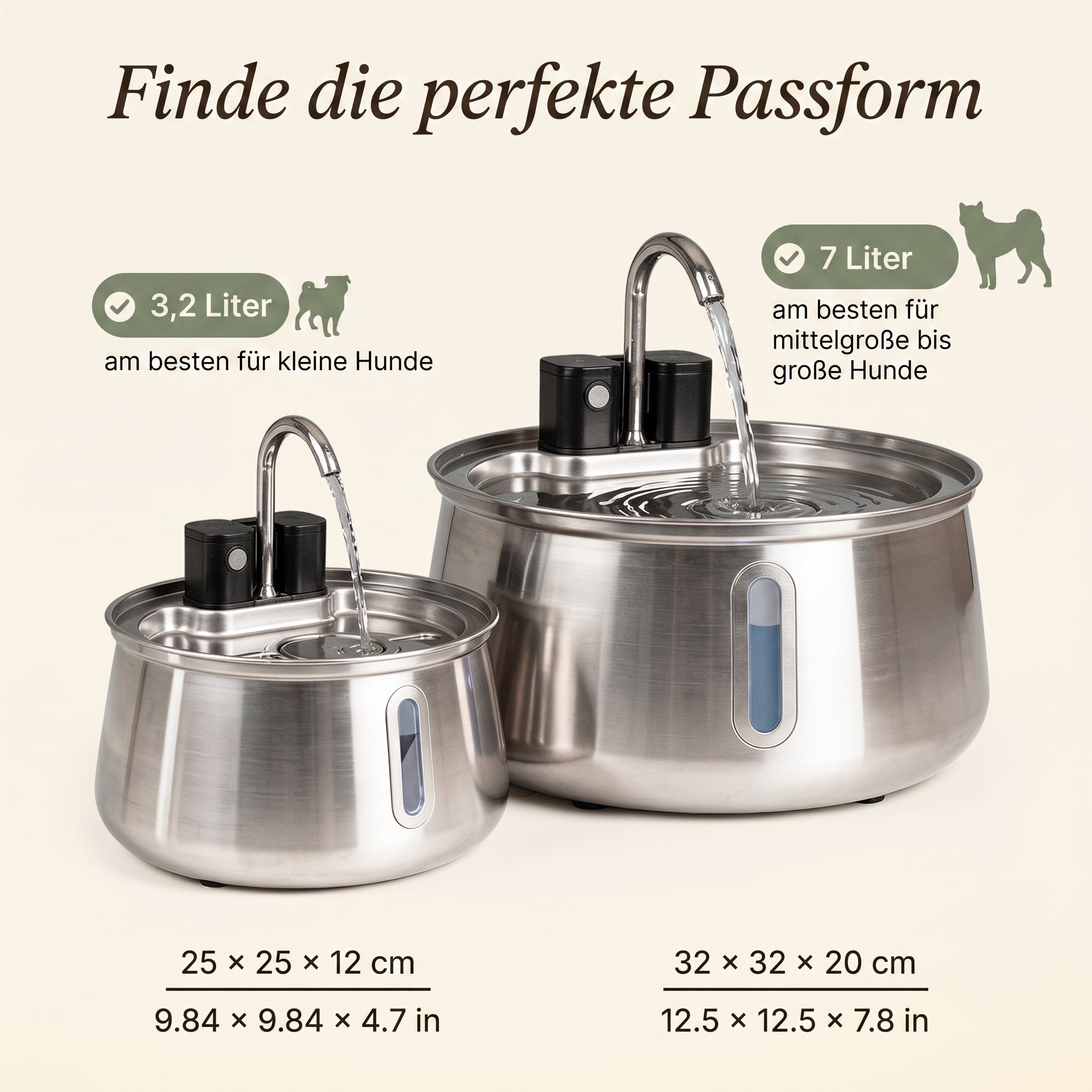 Sanftquelle – Trinkbrunnen für Hunde aus Edelstahl, kabellos